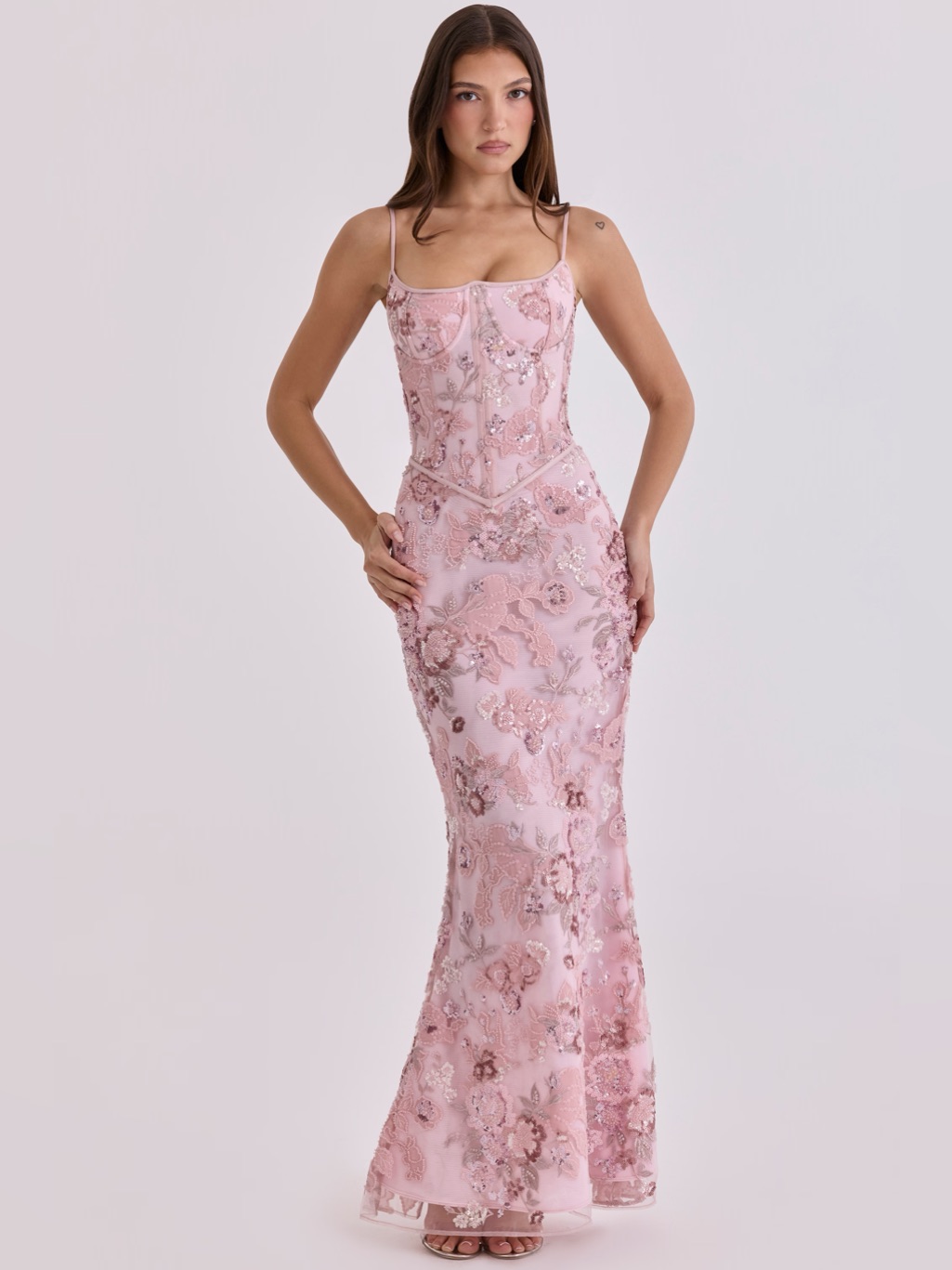 House Of Cb Naima Pink Hand Beaded Embellished Corset Maxi Dress - Limited
